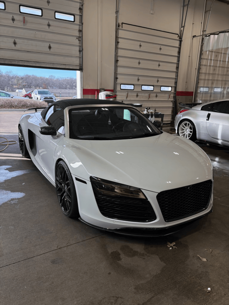 White Audi R8 in garage